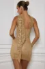 Embellished Scarf-Detail Mini Dress in Gold sold by Oh Polly
