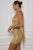 Embellished Scarf-Detail Mini Dress in Gold sold by Oh Polly