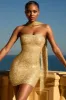 Embellished Scarf-Detail Mini Dress in Gold sold by Oh Polly