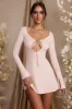 Long Sleeve Cut Out A-Line Mini Dress in Blush sold by Oh Polly