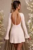 Long Sleeve Cut Out A-Line Mini Dress in Blush sold by Oh Polly