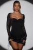Long Sleeve Embellished A-line Mini Dress in Black sold by Oh Polly