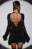 Long Sleeve Embellished A-line Mini Dress in Black sold by Oh Polly