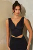 Plunge Neck Corset Crop Top in Black sold by Oh Polly