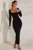 Long Sleeve Maxi Dress in Black sold by Oh Polly