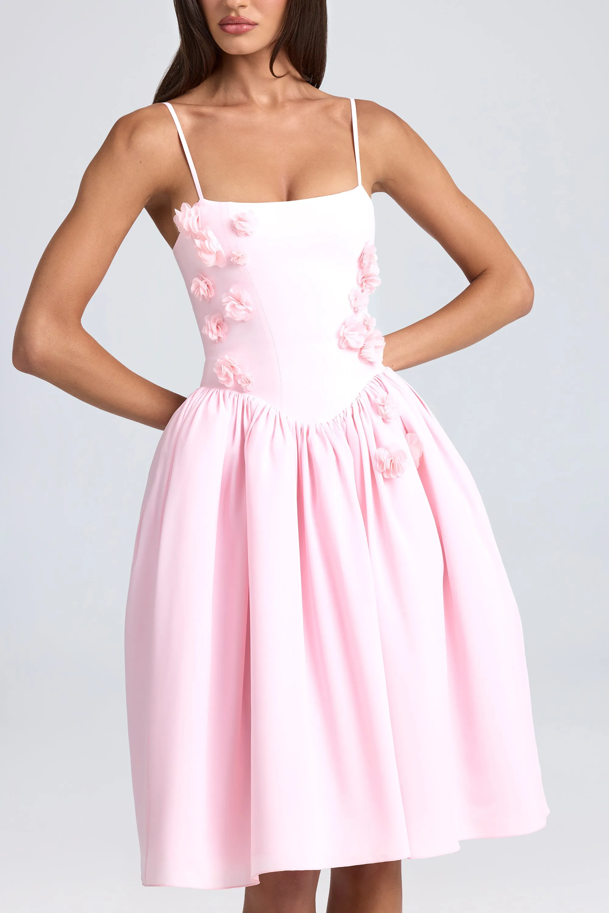 Floral-Appliqué Midi Dress in Blush sold by Oh Polly product image thumbnail 4