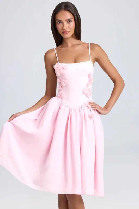 Floral-Appliqué Midi Dress in Blush sold by Oh Polly