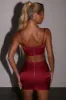 Shine On Ruched Satin Bustier Crop Top in Red sold by Oh Polly