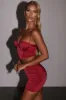 Shine On Ruched Satin Bustier Crop Top in Red sold by Oh Polly