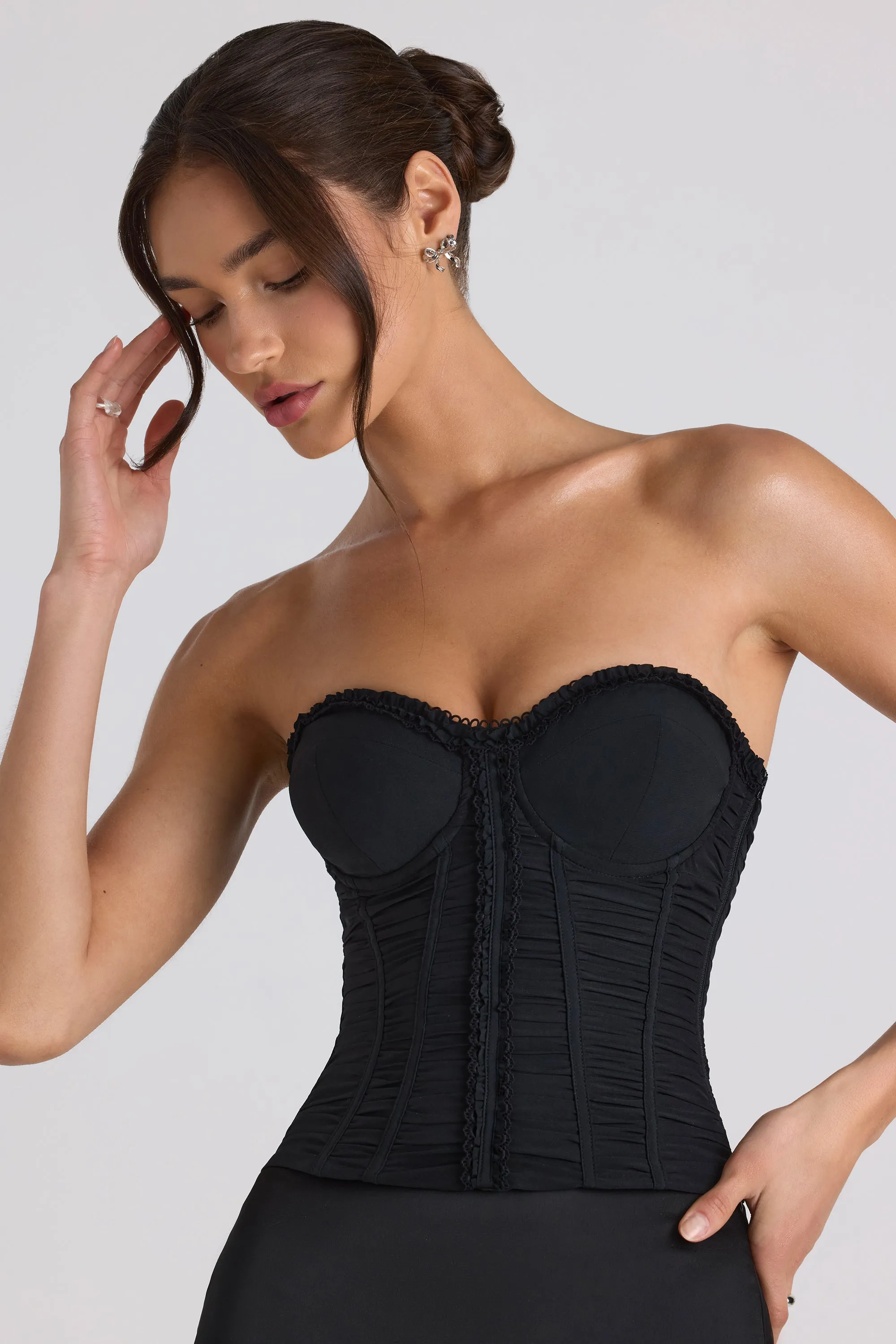 Ruched Lace-Up Strapless Corset Top in Black sold by Oh Polly product image thumbnail 5