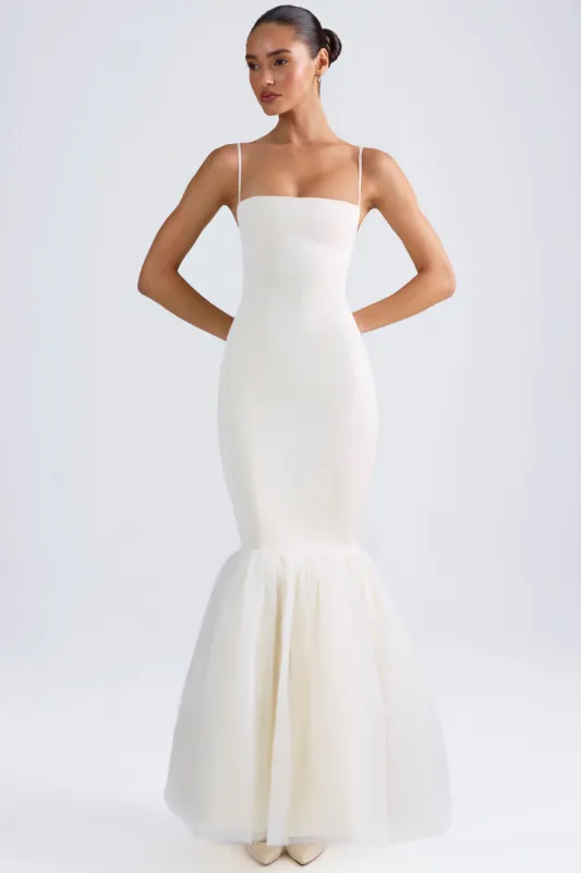 Tulle Hem Fishtail Gown in Ivory sold by Oh Polly