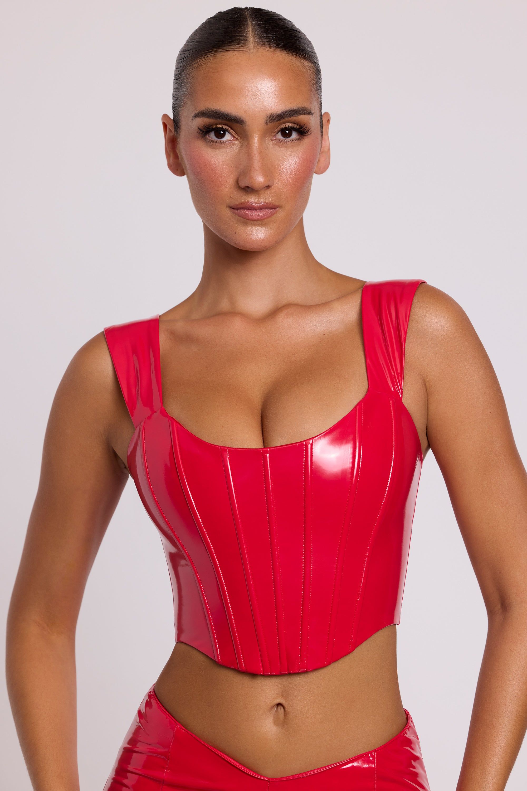 Vinyl Lace-Up Corset Top in Fire Red sold by Oh Polly product image thumbnail 9