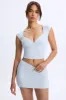 Ruched Cap-Sleeve Top in Dusty Blue sold by Oh Polly