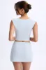Ruched Cap-Sleeve Top in Dusty Blue sold by Oh Polly