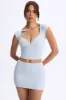 Ruched Cap-Sleeve Top in Dusty Blue sold by Oh Polly