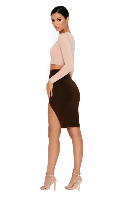 Top Of The Crops Long Sleeved Crop Top in Nude sold by Oh Polly
