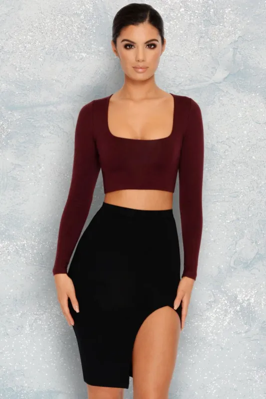 Thigh As A Kite Knee Length Thigh Split Skirt in Black sold by Oh Polly