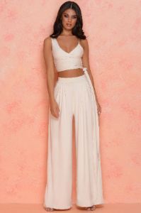 Under Wraps Wrap Over Crop Top in Cream sold by Oh Polly