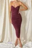 Long Shot Ruched Bodycon Midi Dress in Burgundy sold by Oh Polly