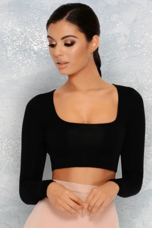 Top Of The Crops Long Sleeved Crop Top in Black sold by Oh Polly