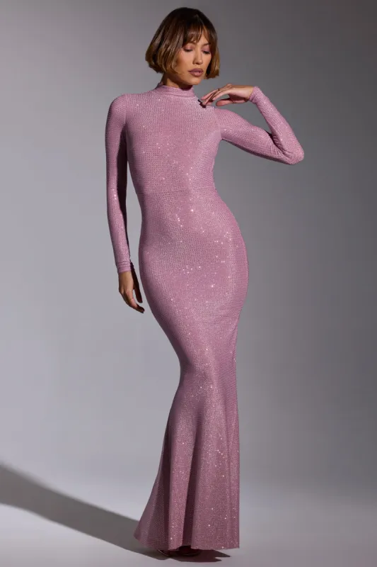Embellished Long Sleeve Evening Gown in Light Pink sold by Oh Polly