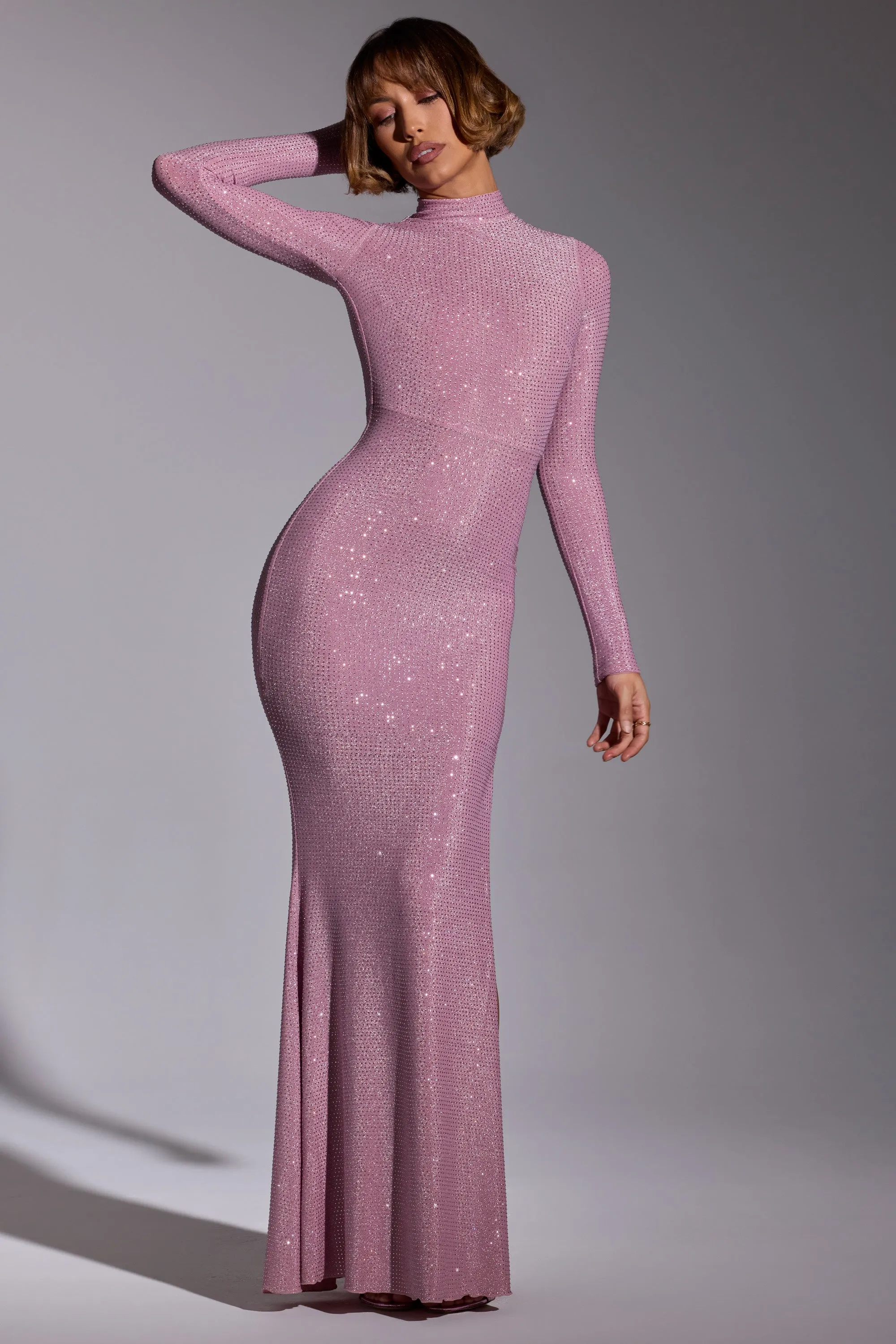 Embellished Long Sleeve Evening Gown in Light Pink sold by Oh Polly product image thumbnail 4
