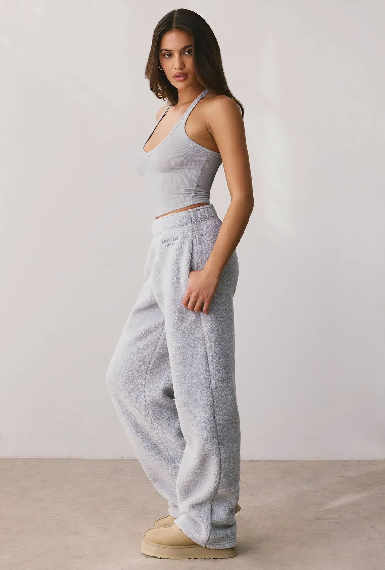 Petite Fleece Wide Leg Joggers in Fog sold by Oh Polly product image thumbnail 3