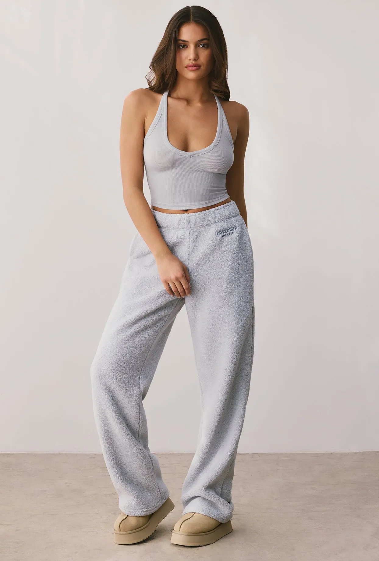 Petite Fleece Wide Leg Joggers in Fog sold by Oh Polly product image thumbnail 5