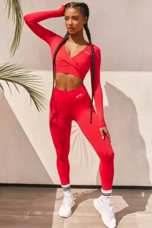 Potential Petite Slinky Full Length Leggings in Red made by Oh Polly