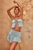 Shirred Thigh High Split Mid Rise Mini Skirt in Pastel Green sold by Oh Polly