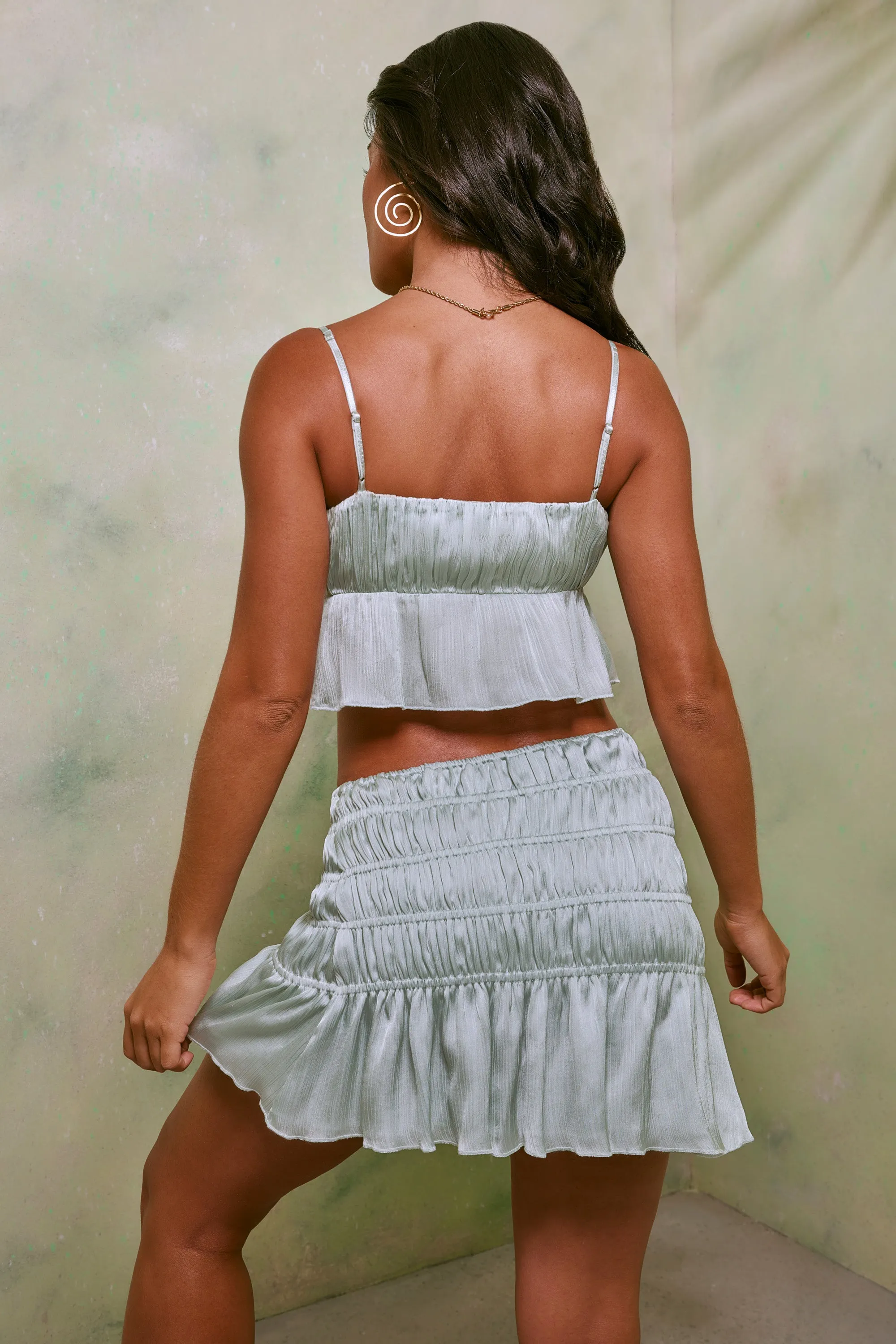 Shirred Thigh High Split Mid Rise Mini Skirt in Pastel Green sold by Oh Polly product image thumbnail 2