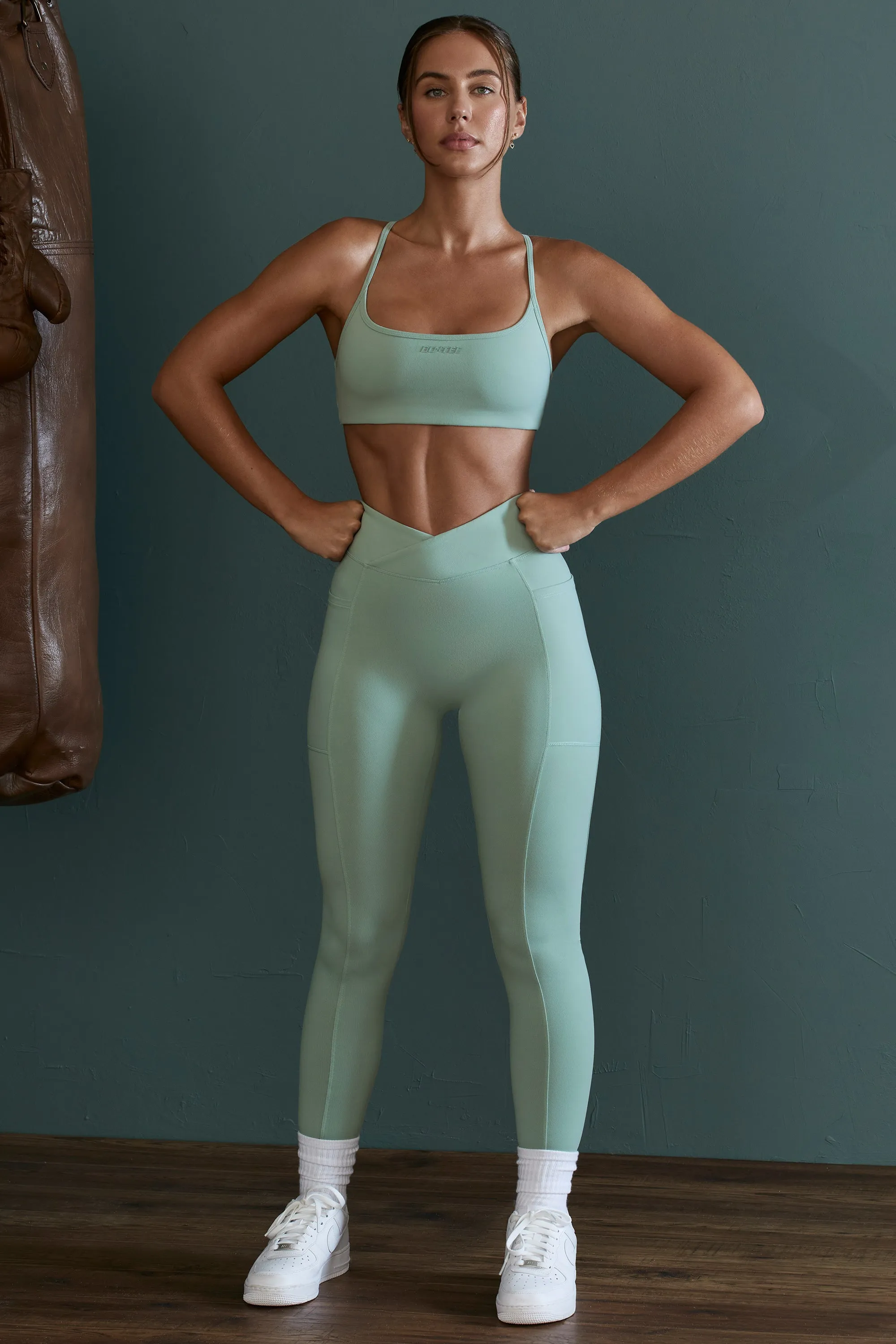Petite High Waist Wrap Over Leggings in Sage sold by Oh Polly product image thumbnail 5