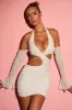 Embellished Cold Shoulder Cut Out Mini Dress in White sold by Oh Polly