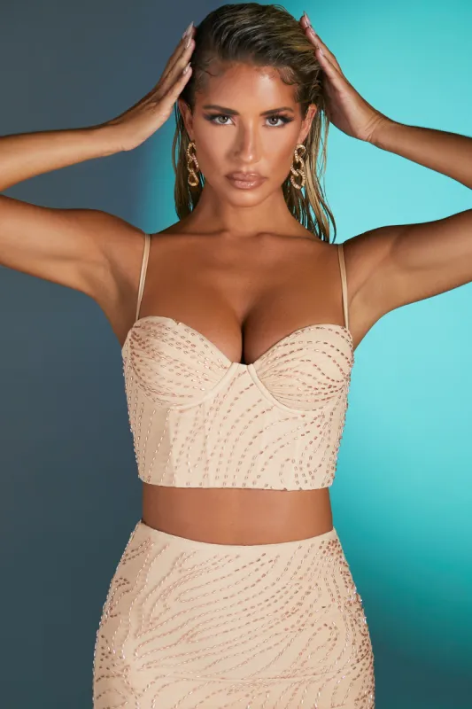 Embellished Crop Top in Sand sold by Oh Polly