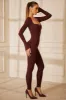 Petite Sweetheart Neckline Long Sleeve Jumpsuit in Brown sold by Oh Polly