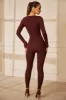 Petite Sweetheart Neckline Long Sleeve Jumpsuit in Brown sold by Oh Polly
