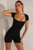Cap Sleeve Square Neck Unitard in Black sold by Oh Polly