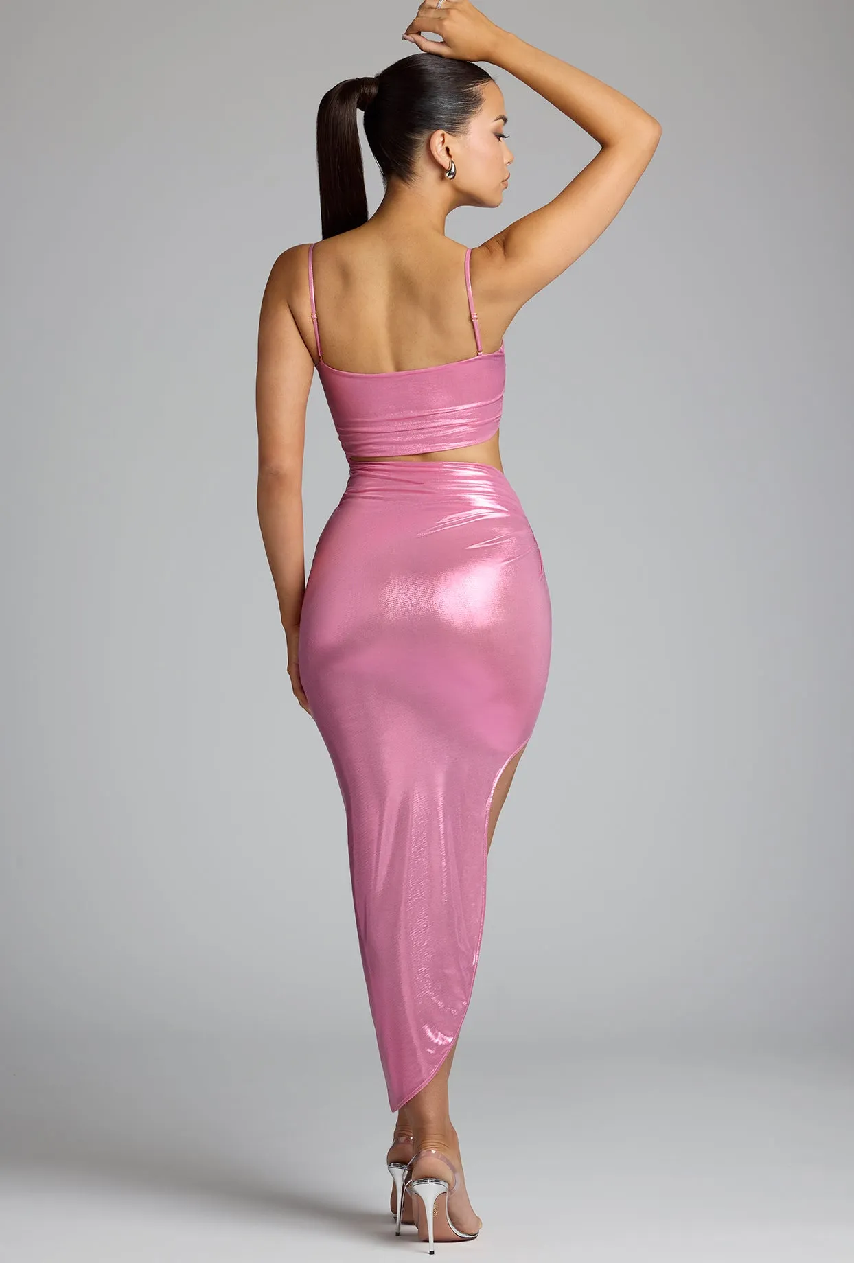 Draped Metallic Jersey Maxi Dress in Rose Pink sold by Oh Polly product image thumbnail 2
