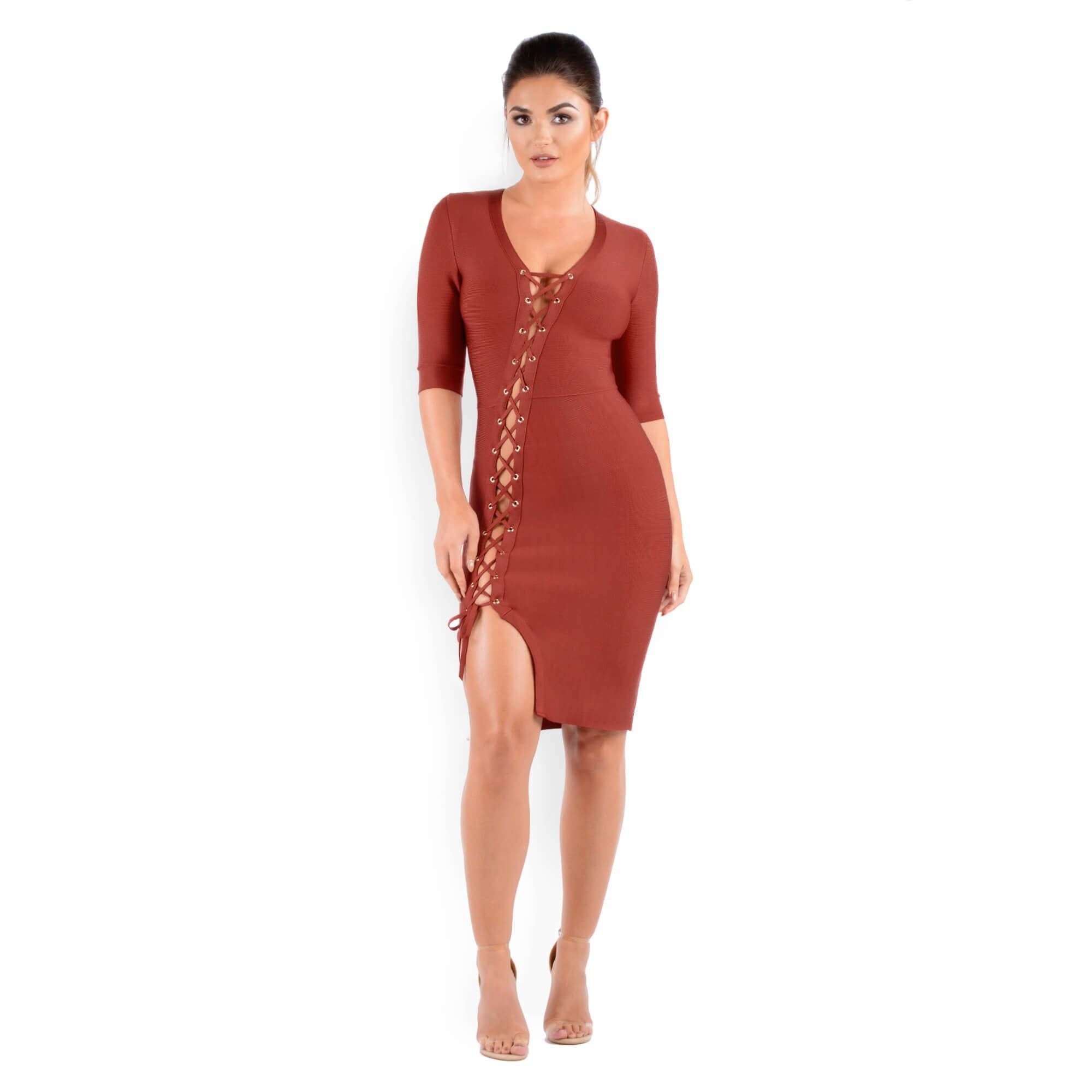 Cross It Off Bandage Dress in Dusty Cedar sold by Oh Polly product image thumbnail 5