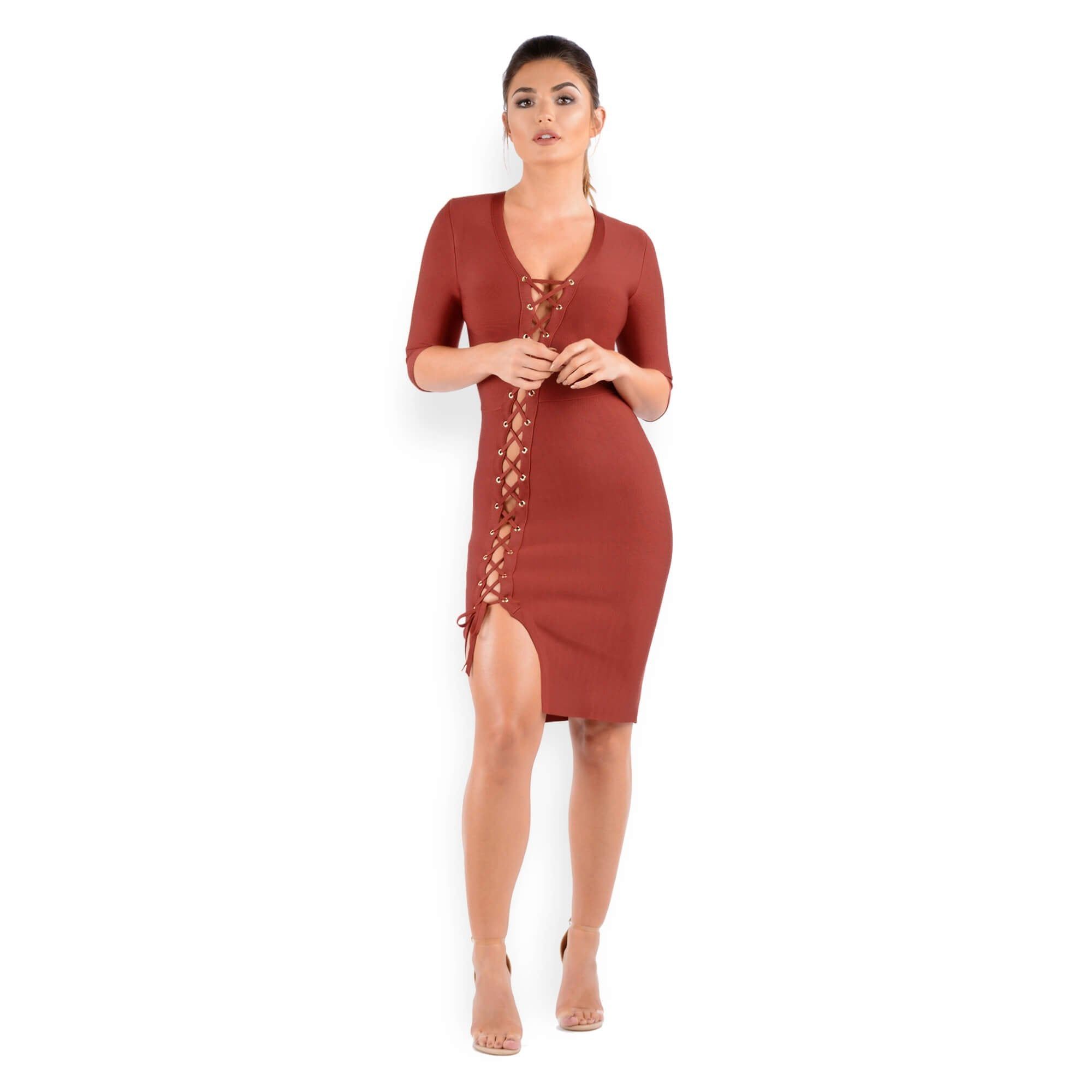 Cross It Off Bandage Dress in Dusty Cedar sold by Oh Polly product image thumbnail 3