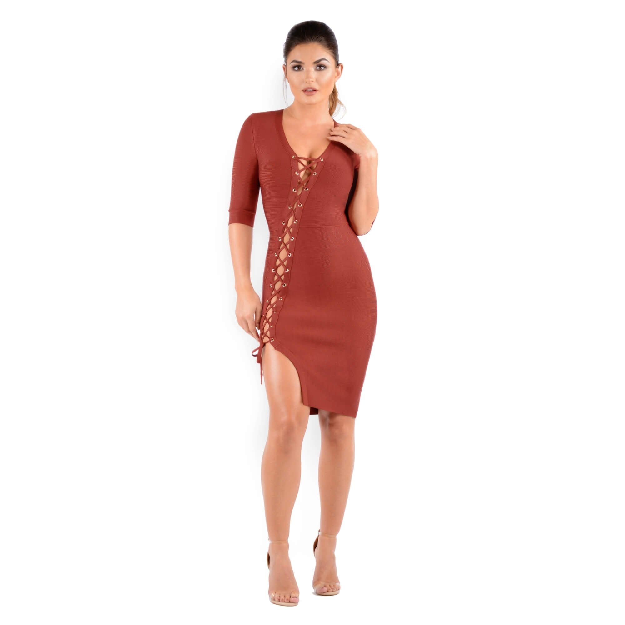 Cross It Off Bandage Dress in Dusty Cedar sold by Oh Polly product image thumbnail 2
