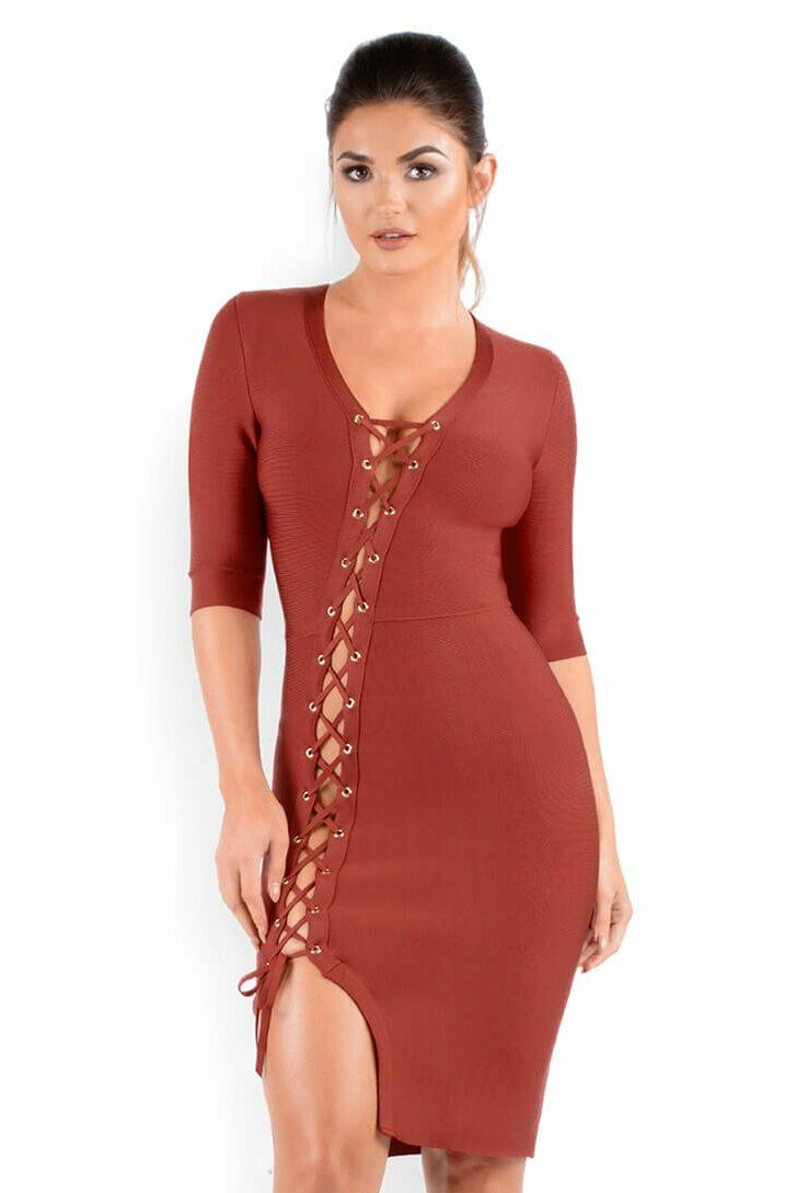 Cross It Off Bandage Dress in Dusty Cedar sold by Oh Polly product image thumbnail 6