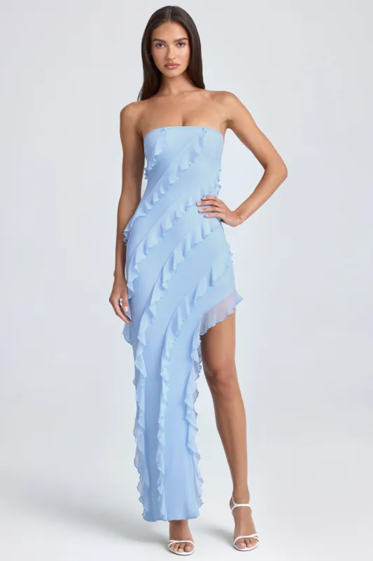 Bandeau Ruffle-Trim Maxi Dress in Powder Blue sold by Oh Polly
