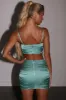 Shine On Ruched Satin Bustier Crop Top in Teal sold by Oh Polly