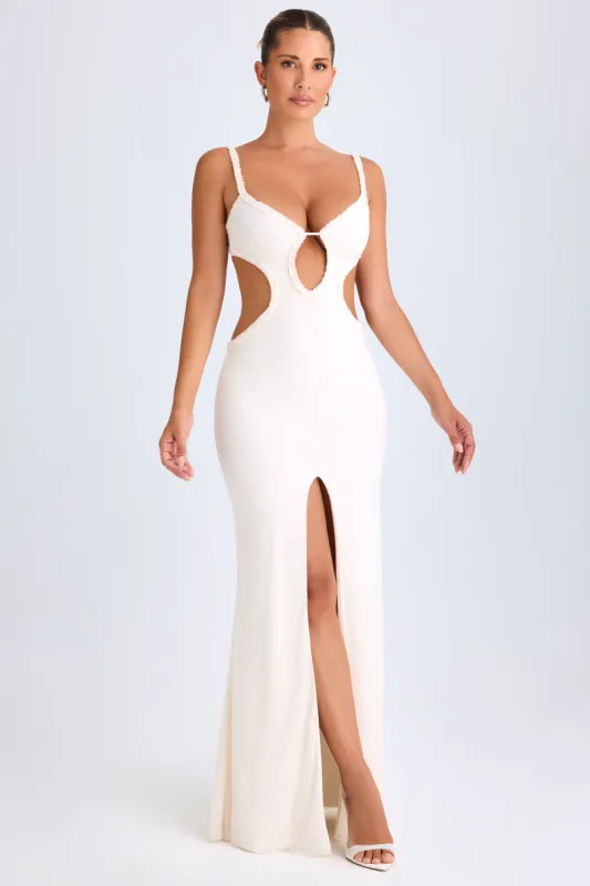 Ruffle-Appliqué Cut-Out Maxi Dress in White made by Oh Polly