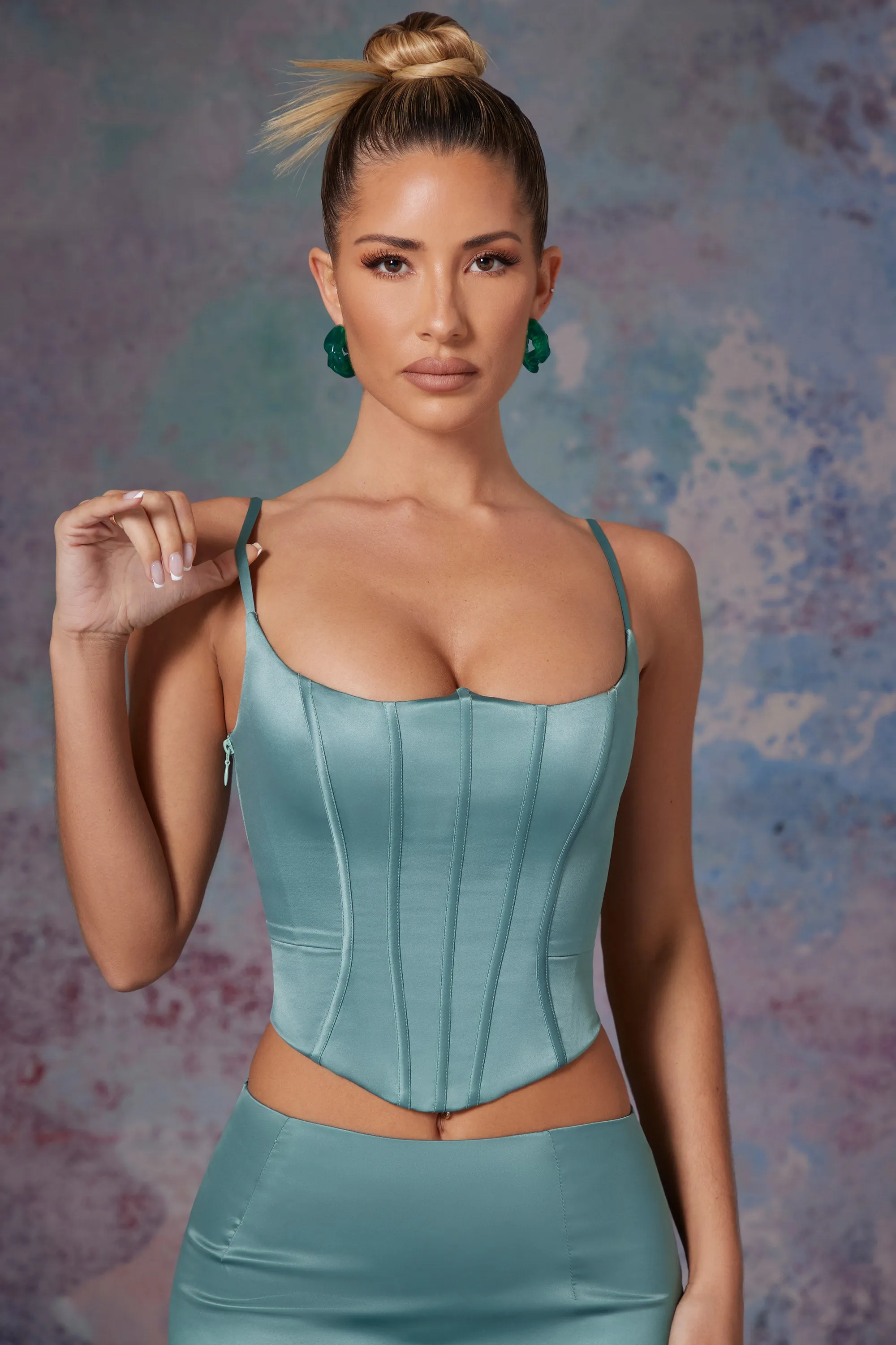 Push Up Full Length Corset in Light Teal sold by Oh Polly