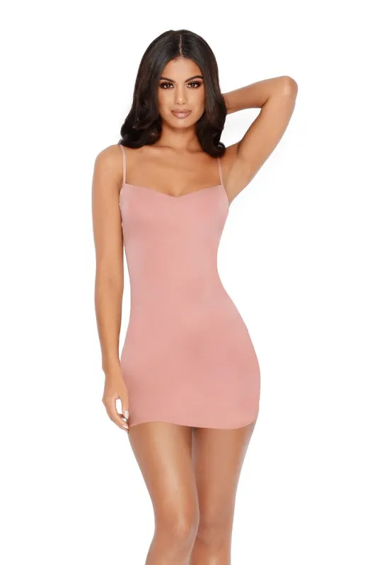 In The Slink Of An Eye Satin Strappy Mini Dress in Blush sold by Oh Polly
