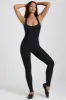Petite Ribbed Modal Lace-Trim Jumpsuit in Black sold by Oh Polly