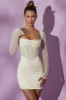 Long Sleeve Mesh Corset Mini Dress in White sold by Oh Polly