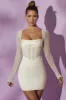 Long Sleeve Mesh Corset Mini Dress in White sold by Oh Polly